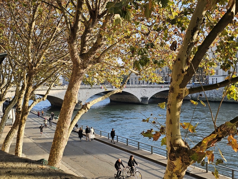 Cyclistes sur la promenade sur la Seine