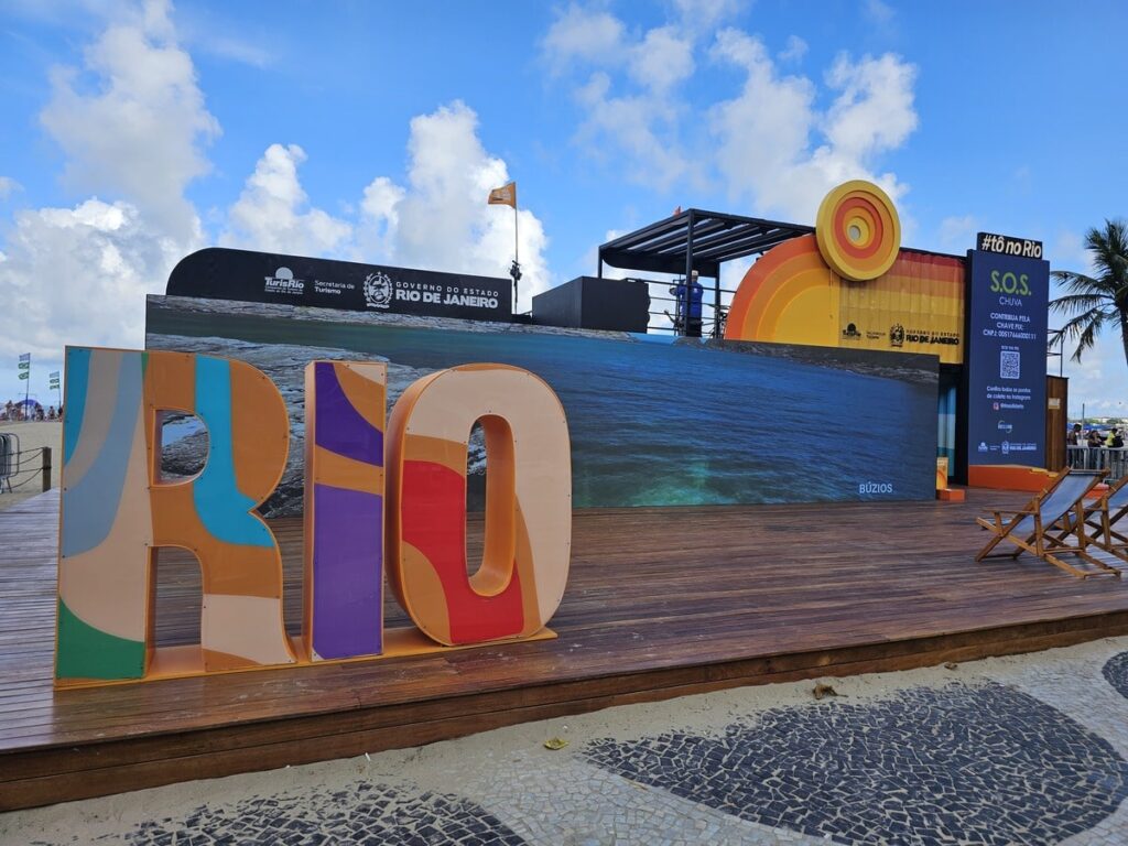 Lettres de Rio sur la plage dans mon article de voyage Les incontournables à voir à Rio de Janeiro en tant que nomade digitale #riodejaneiro #bresil #ameriquedusud #blog #digitalnomade