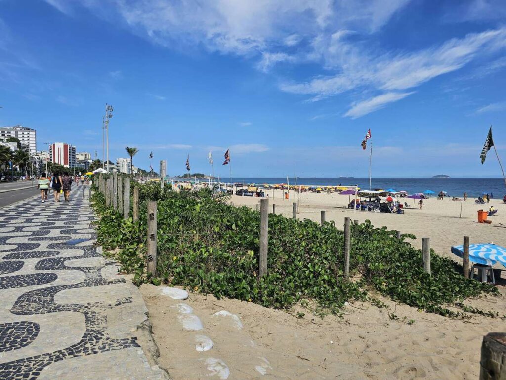 Gens qui circulent sur la promenade devant la plage de Ipanema