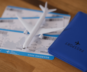 billets d'avion avec passeport et petite avion