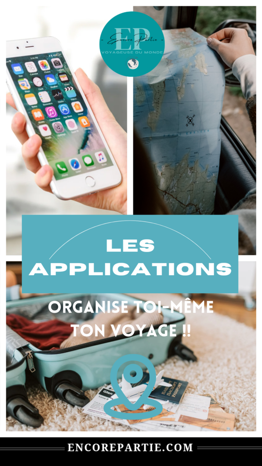 Montage d'images Pinterest pour présenter les applications à connaître pour organiser son voyage